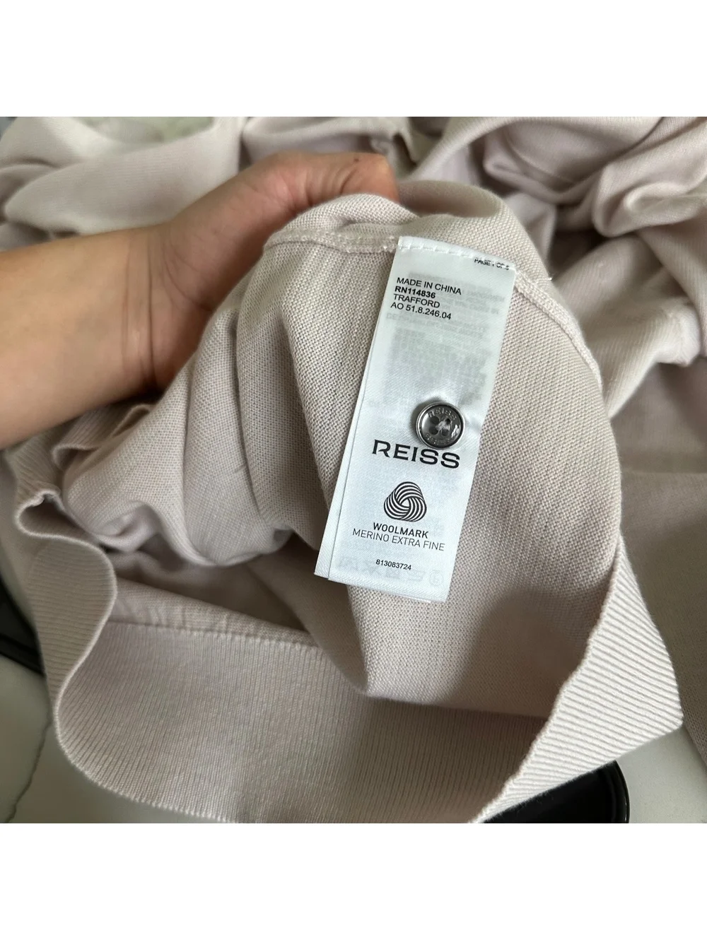 REISS Trafford Long Sleeved Half Button Merino Wool Polo In Neutral